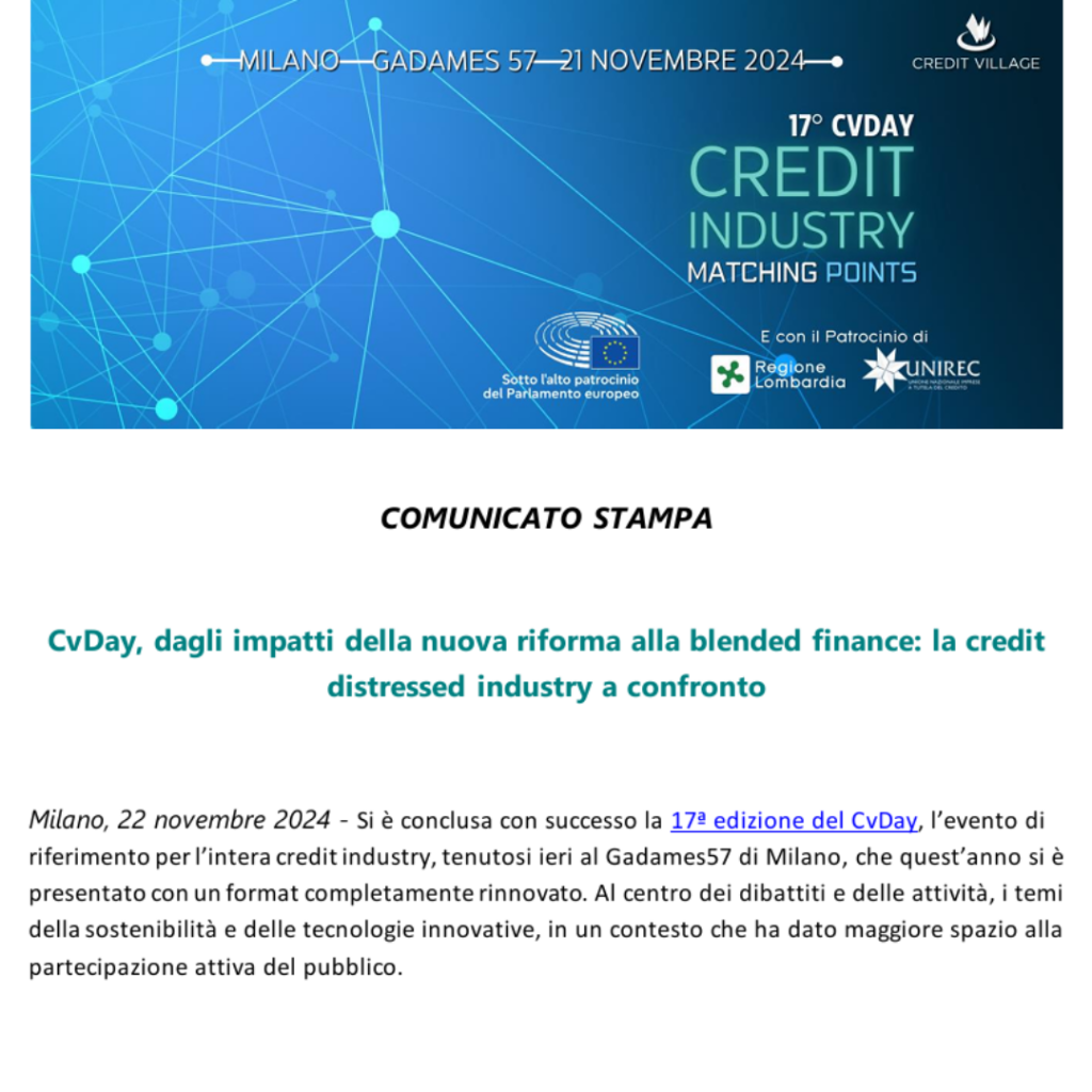 CvDay, dagli impatti della nuova riforma alla blended finance: la credit distressed industry a confronto