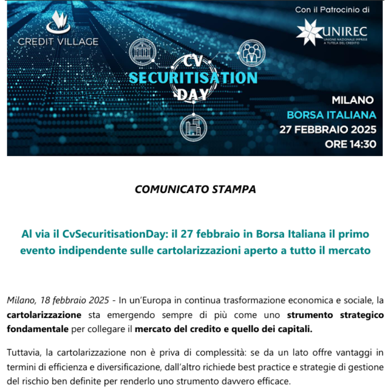 Al via il CvSecuritisationDay: il 27 febbraio in Borsa Italiana il primo  evento indipendente sulle cartolarizzazioni aperto a tutto il mercato